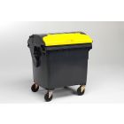 Conteneur à déchets 4 roues 1100L corps GRIS, clapet JAUNE