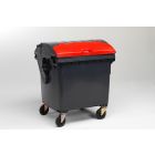 Conteneur à déchets 4 roues 1100L corps GRIS, clapet ROUGE