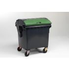 Conteneur à déchets 4 roues 1100L corps GRIS, clapet VERT