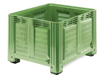 Palettenbox 1200x1000x760 mm, 680 Liter, perforiert, auf 4 Füße, grün 