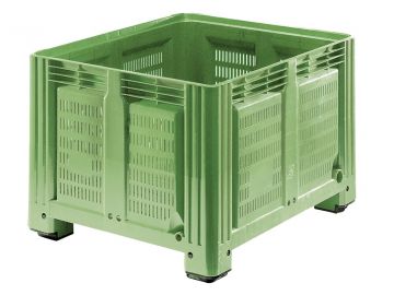 Palettenbox 1200x1000x850 mm, 760 Liter, perforiert, auf 4 Füße, grün