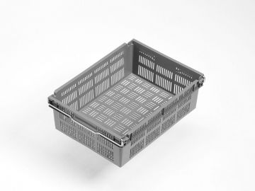 Behälter mit Stapelbügel 12 Liter, 400x300x131 mm, perforiert, hellgrau