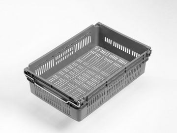 Behälter mit Stapelbügel 30 Liter, 600x400x163 mm, perforiert hellgrau