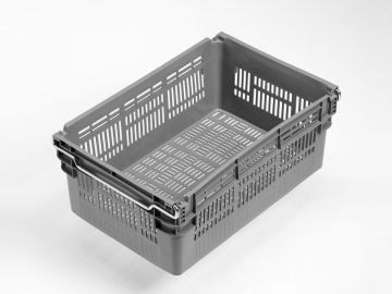 Behälter mit Stapelbügel 45 Liter, 600x400x237 mm, perforiert hellgrau