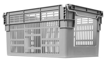 Orderpick-Kisten mit Stapelbügel 60 Liter, 600x400x310 mm, perforiert Hellgrau
