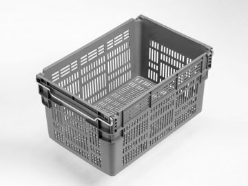 Behälter mit Stapelbügel 60 Liter, 600x400x310 mm, perforiert hellgrau