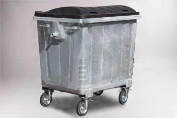 Metalen 4-wiel container, 1000 ltr, met zwart dubbelwandig deksel