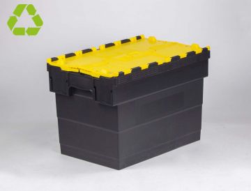 Bac navette avec couvercle 600x400x420 mm 72L Distribox NOIR - JAUNE