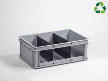 Stapelbare Sichtlagerkasten 600x400x220 mm 40L mit 3 Fächer