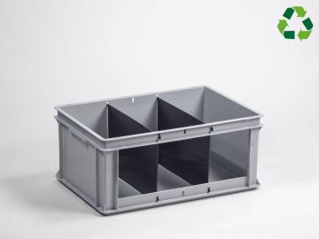 Stapelbare Sichtlagerkasten 600x400x325 mm 60L mit 3 Fächer