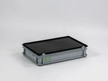 Eurobehälter E-line, stapelbar, 20 Liter mit schwarzem Deckel