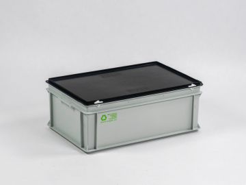 Caisse plastique avec couvercle 600x400x235 mm 40 litres GRIS-NOIR
