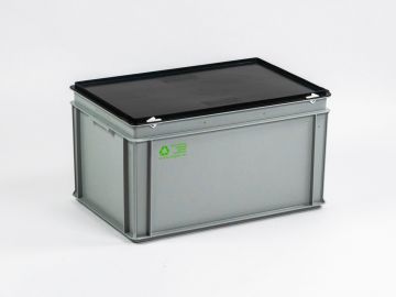 Caisse plastique avec couvercle 600x400x340 mm 60 litres GRIS-NOIR