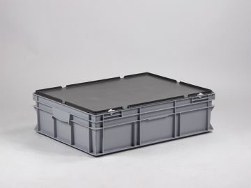 Grande caisse plastique avec couvercle 800x600x220 mm 90L GRIS