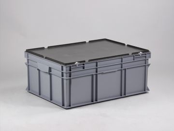 Grande caisse plastique avec couvercle 800x600x325 mm 134L GRIS