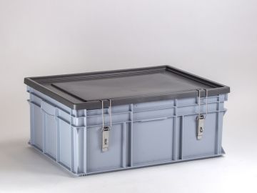 Grande caisse plastique avec couvercle cadenassable 800x600x325 mm 134L