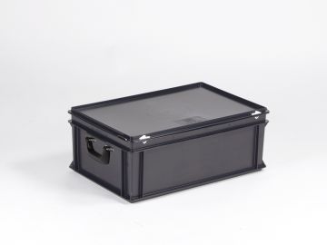 stapelbarer Koffer 40 Liter,   600 x 400 x 235 mm,  mit Scharnierdeckel, ESD-Ausführung (pro Stück)