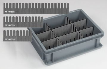 Séparateur pour bac plastique, Lxh : 255x100 mm avec mousse de protection