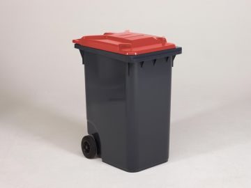 Conteneur poubelle 360 litres GRIS couvercle ROUGE