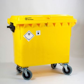 Conteneur DASRI 660 litres JAUNE roues NOIRS (par pièce)
