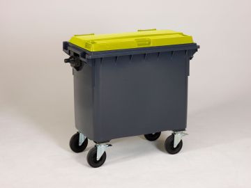 Conteneur poubelle 660 litres GRIS couvercle JAUNE