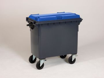 Conteneur poubelle 660 litres GRIS couvercle BLEU