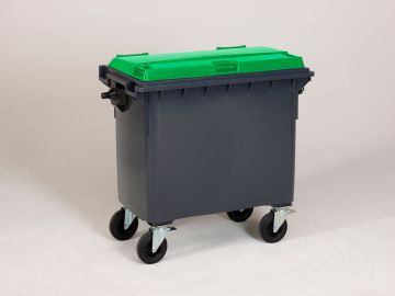 Conteneur poubelle 660 litres GRIS couvercle VERT