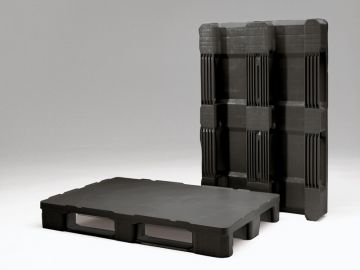 Kunststoff Hygienepalette 3 Kufen Geschlossen, 1200x800x160mm, Schwarz (pro Stück)