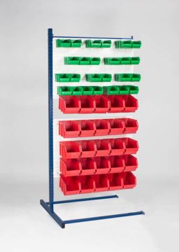Etagère avec 100 bacs à bec, 900x760xh1810 mm, type T, élement suivant