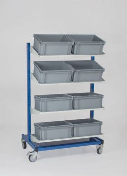 Mobiles Regal 90x41x181cm incl 8 Regalen und 16 Kisten 40x30 (pro Stück)