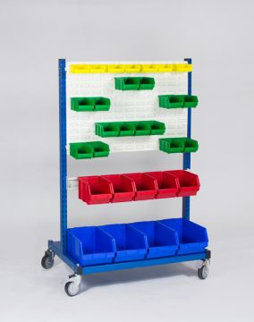 Mobiles Regal incl 2 Schiltzplatten, 2 Schiene und 60 Lagerkästen (pro Stück)