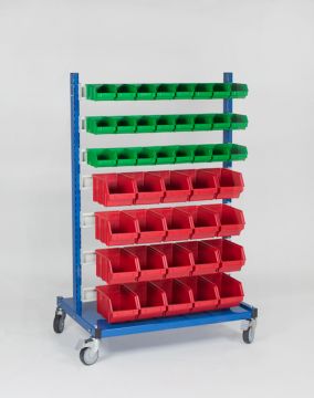 Mobiles Regal 90x41x181cm incl 14 schiene für 88 Sichtlagerkästen (pro Stück)