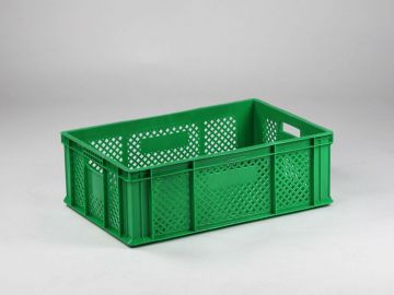 Obst- und Gemüsekiste 600x400x200 mm, 39 Liter,  perforiert, grün