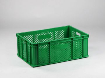 Obst- und Gemüsekiste 600x400x230 mm, 45 Liter, perforiert, grün