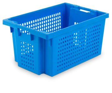 Drehstapelbehälter 600x400x300 mm perforiert, 50 Liter, blau