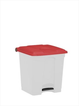 Poubelle cuisine professionnelle blanche 30L couvercle rouge