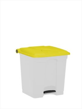 Poubelle cuisine professionnelle blanche 30L couvercle jaune