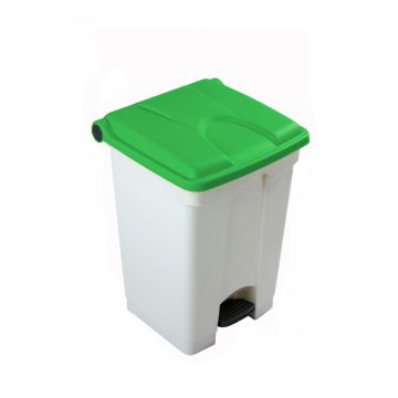 Poubelle cuisine professionnelle blanche 45L couvercle verte