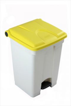 Poubelle à pédale cuisine professionnelle BLANCHE 45L couvercle JAUNE