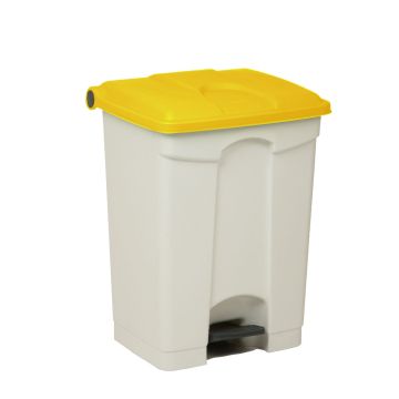 Poubelle à pédale cuisine professionnelle BLANCHE 70L couvercle JAUNE
