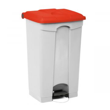 Pedaleimer mit Scharnierdeckel 500x410x820 mm, 90 L, weiss-rot (pro Stück)