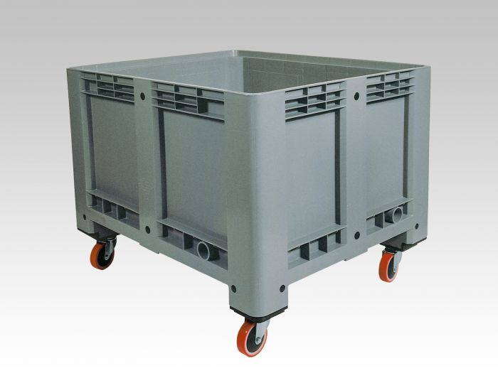 Caisse palette plastique roulette 1200x1000x790 mm 610 litres GRIS