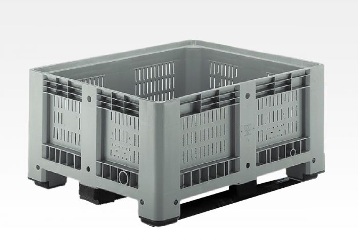 Palox plastique ajouré basse 1200x1000x600 mm 430L 3 patins GRIS