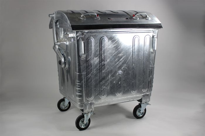 4-Rad Mülltonne 1100l, Stahl verzinkt, Runddeckel m. Kindersicherung (pro Stück)