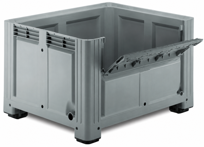 Caisse palette plastique avec porte 1200x1000x760 mm 680L 4 pieds GRISE