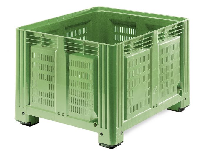 Palox plastique agricole 120x100x76 cm 680 litres ajouré 4 pieds VERT