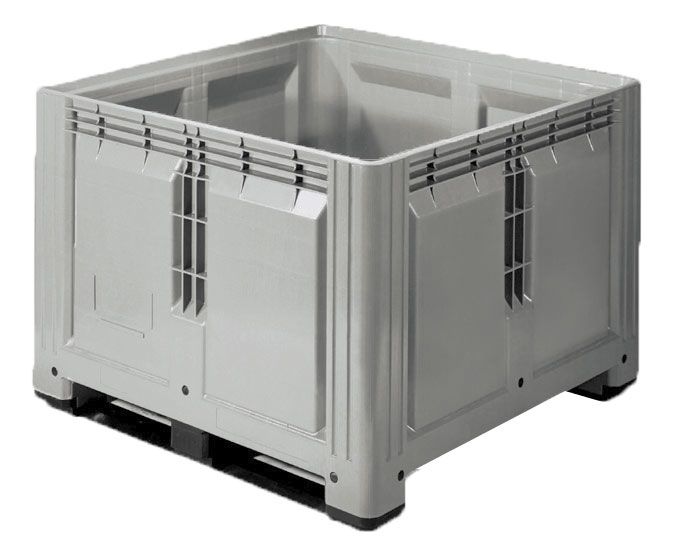 Palox 120x120x87 cm 900L plastique alimentaire étanche 2 patins GRIS