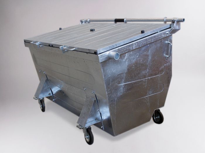 4-Rad Heckumleerbehälter aus Stahl, 2500 L mit Flachdeckel 2250x1260x1445 mm (pro Stück)