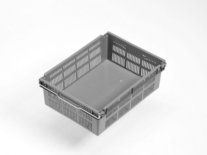 Bac gerbable emboitable sur barres 12L, 400x300x131 mm, fond fermé et parois ajouré gris