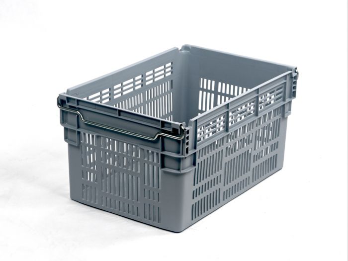 Bac gerbable emboitable sur barres 60L, 600x400x310 mm, fond fermé et parois ajouré gris